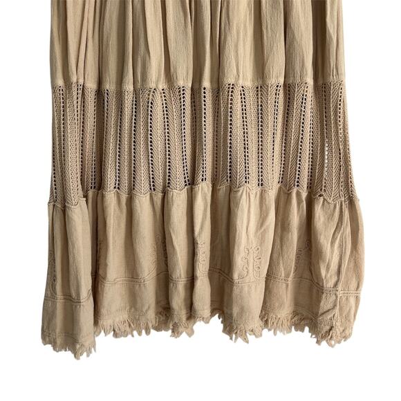 Scully Medium Peruvian Cotton Crocheted Floral Embroidered Frayed Hem Maxi Skirt - Picture 3 of 7